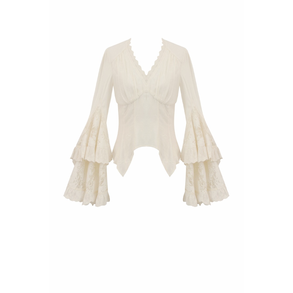 Dark in Love - Steampunk Lace FlareSleeve Longsleeve top - Creme